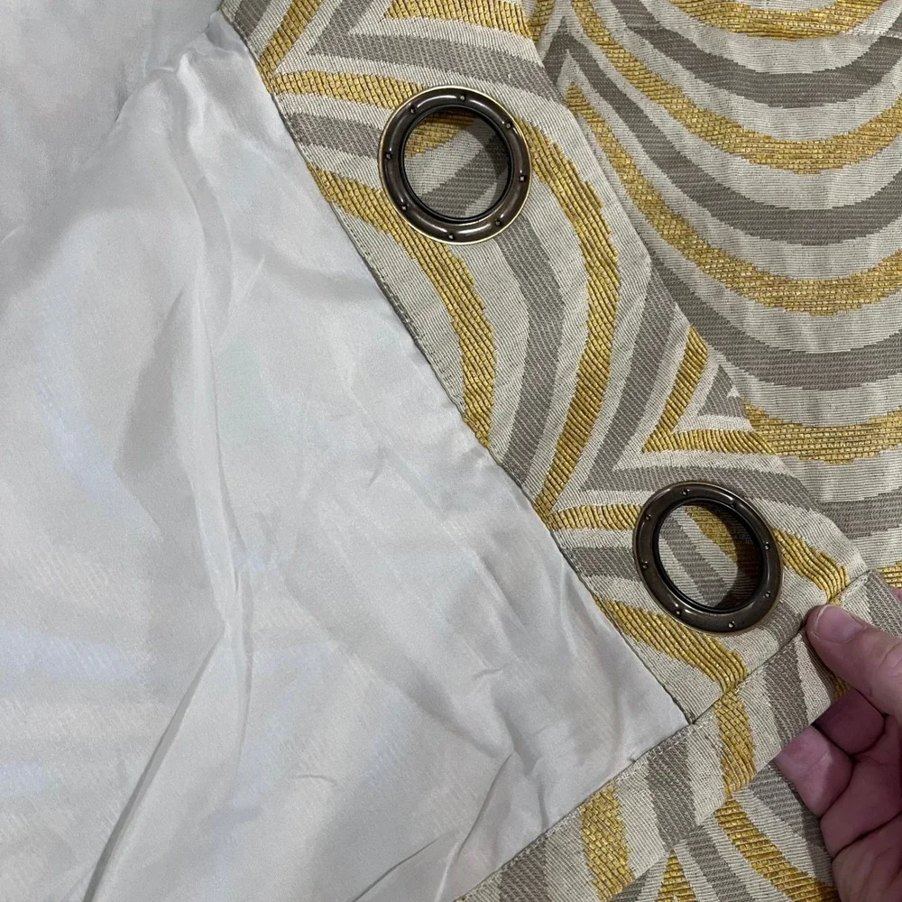 Pier 1 Imports Scallop Grey Gold Grommet Curtain Panels 54x84 Set‎ of 2 Lined